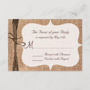 Rustic Country Burlap Twine Wedding RSVP Cards