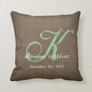 Rustic Country Burlap Wedding Monogram Keepsake Cushion