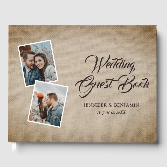 Rustic Country Burlap Wedding Photo Guest Book (Front)
