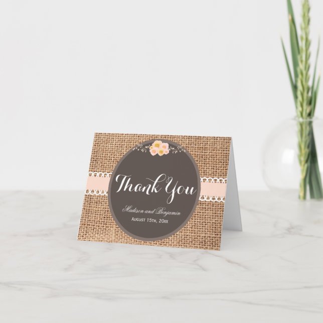 Rustic Country Burlap Wedding Thank You Cards (Front)