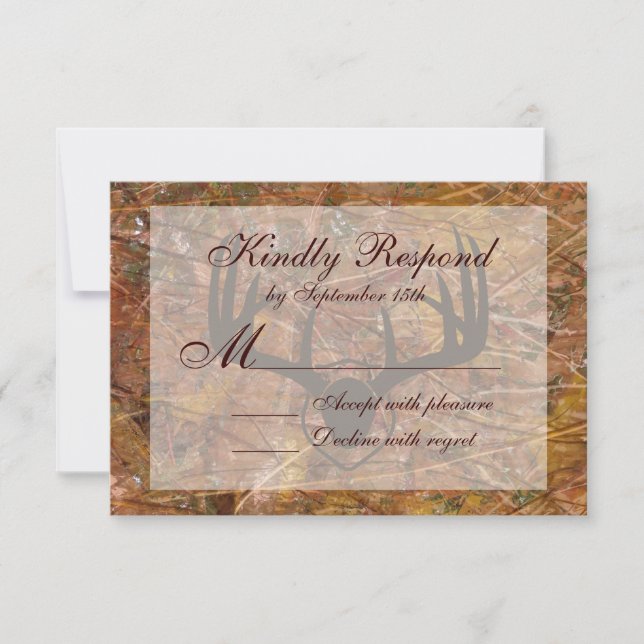 Rustic Country Camo Hunting Antlers Wedding RSVP (Front)