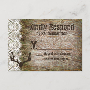 Rustic Country Camo Hunting Antlers Wedding RSVP