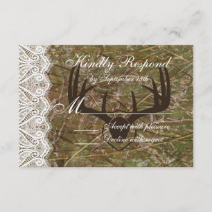 Rustic Country Camo Hunting Antlers Wedding RSVP