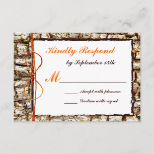 Rustic Country Camo Orange Bow Wedding RSVP Card