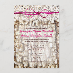 Rustic Country Camo Pink Bow Wedding Invitations