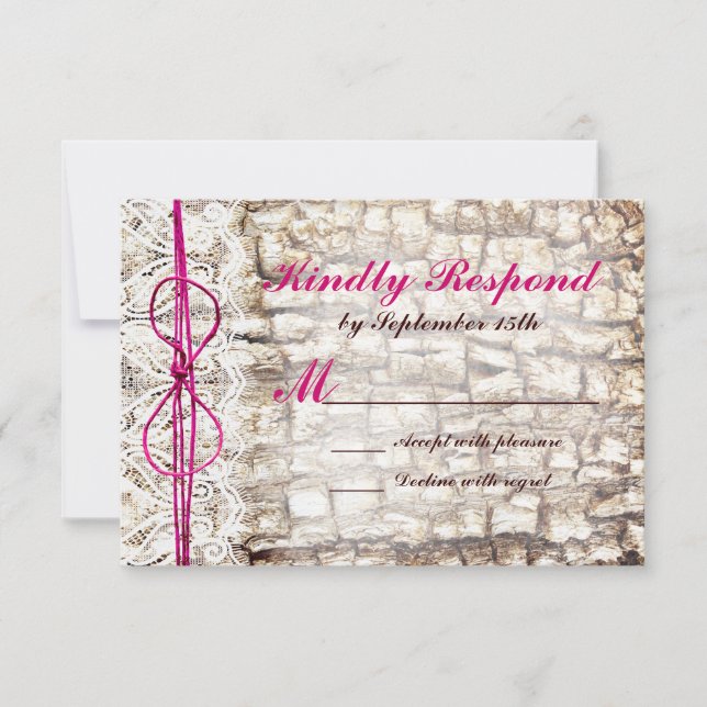 Rustic Country Camo Pink Bow Wedding RSVP (Front)