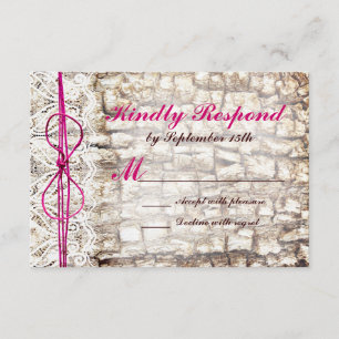 Rustic Country Camo Pink Bow Wedding RSVP Card