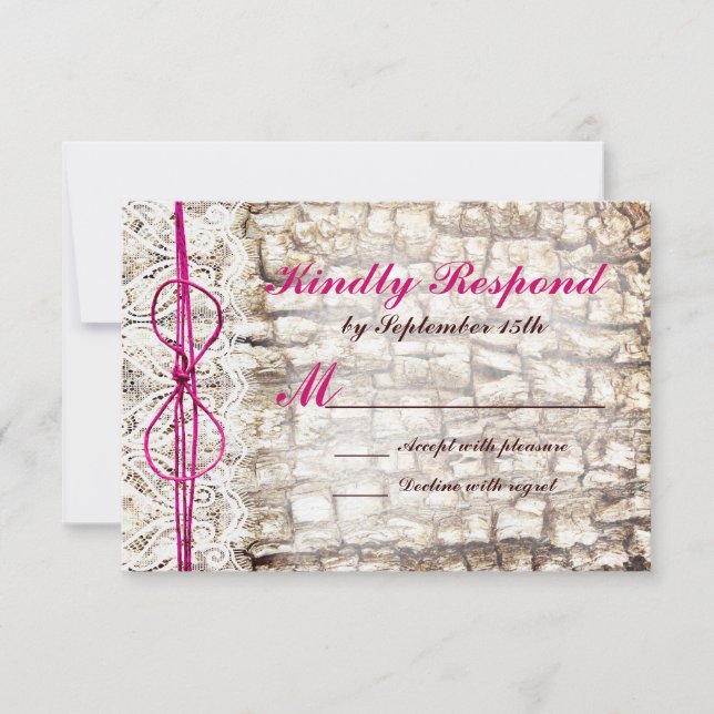 Rustic Country Camo Pink Bow Wedding RSVP Card (Front)