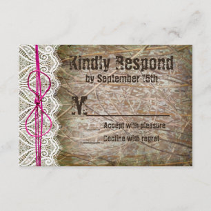 Rustic Country Camo Pink Bow Wedding RSVP Cards