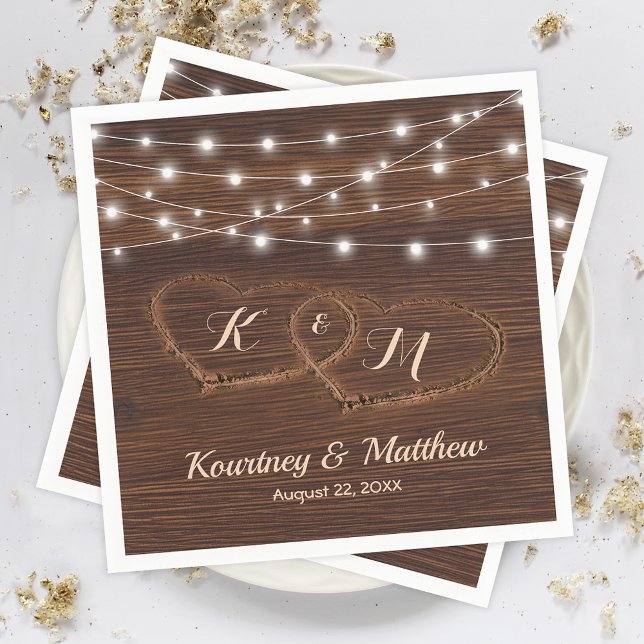 Rustic Country Carved Wood Heart Wedding Napkin (Creator Uploaded)