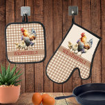 Rustic Country Checks Chicken Monogram | Name Oven Mitt & Pot Holder Set<br><div class="desc">Great decor for country kitchens,  this design set features a chicken and her chicks with a mocha brown country gingham check pattern and red accent text where you can add your initial,  name or other text (e.g. "Chicken Mum").  These make wonderful housewarming,  holiday and friend gifts.</div>
