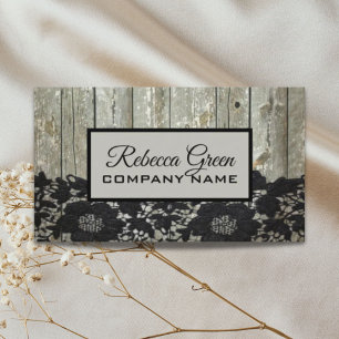 rustic country chic barn wood black lace business card