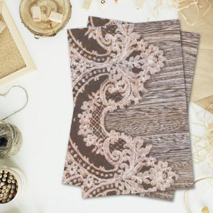 Rustic Country Chic Bohemian Wood and Lace Tissue Paper