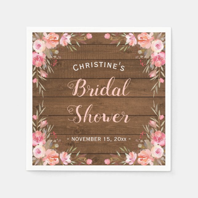 Rustic Country Chic Bridal Shower Floral Paper Napkin (Front)