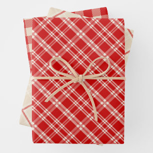 Rustic Country Chic Cream & Red Mixed Plaid Wrapping Paper Sheet