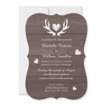 Rustic country chic deer antler wedding invitation