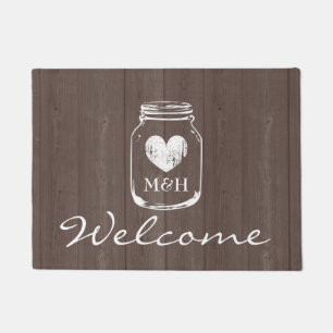 Rustic country chic mason jar wood grain door mat