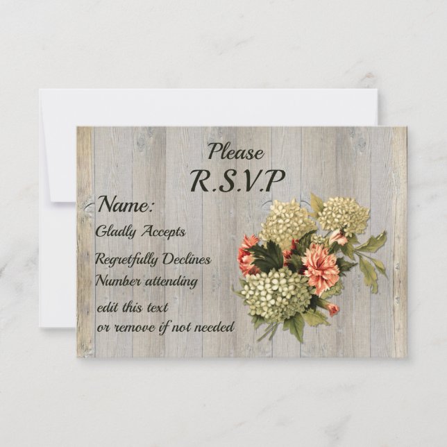 Rustic Country Chic, Old Wood and Flowers RSVP Card (Front)