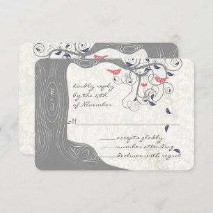 Rustic Country Chic Tree Swirl Love Birds Wedding RSVP Card