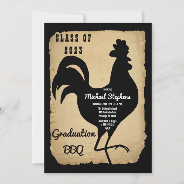 Rustic Country Chicken Graduation Party BBQ Invitation (Front)