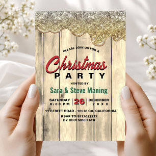 Rustic Country Christmas holiday party gold drips Invitation