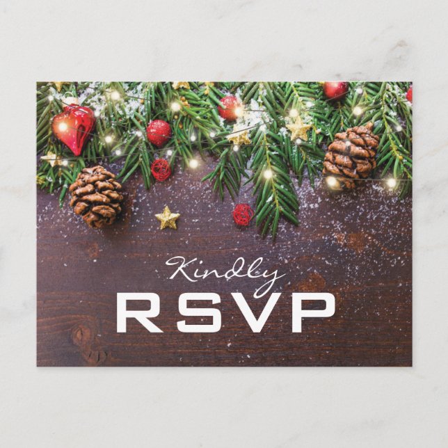 Rustic Country Christmas Holiday Winter RSVP Invitation Postcard (Front)