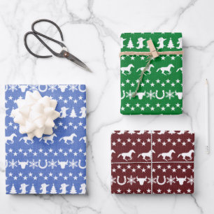 Rustic Country Christmas Horse Pattern Wrapping Paper Sheet