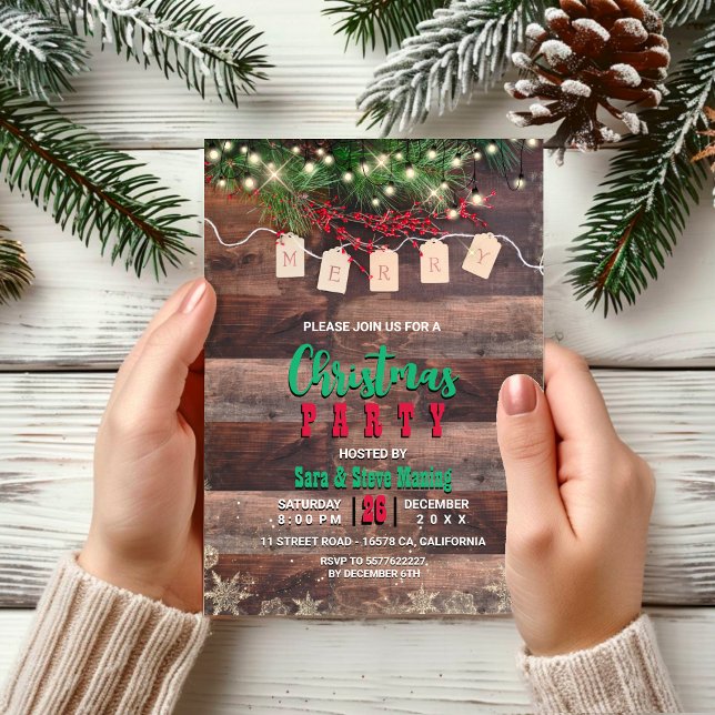 Rustic Country Christmas lights floral Party Invitation (Creator Uploaded)