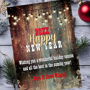 Rustic Country Christmas lights Happy New Year Holiday Card
