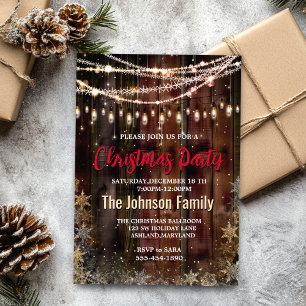 Rustic Country Christmas lights snowflakes Party Holiday Card