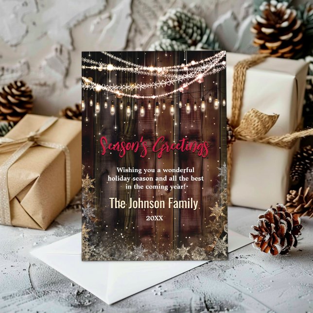 Rustic Country Christmas lights snowflakes Party Holiday Card (Creator Uploaded)
