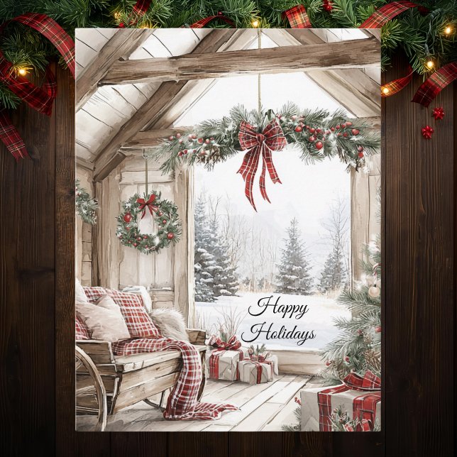 Rustic Country Christmas Scene Happy Holidays Holiday Postcard (Creator Uploaded)