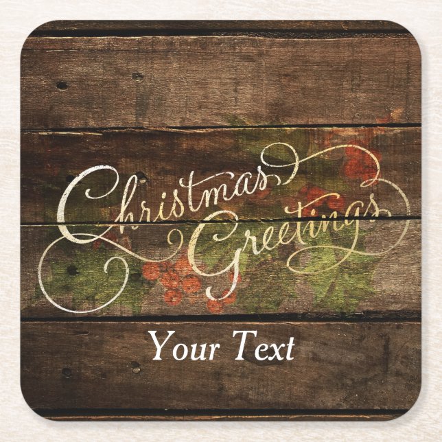 Rustic Country Christmas Square Paper Coaster (Front)