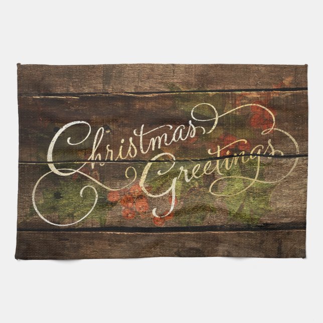 Rustic Country Christmas Tea Towel (Horizontal)