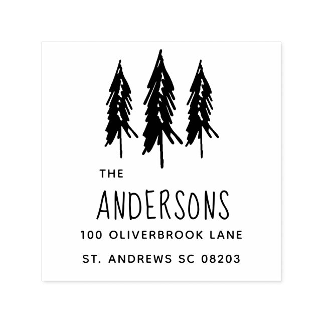 Rustic Country Christmas Trees Return Address Self-inking Stamp (Design)