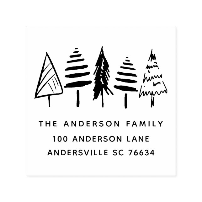 Rustic Country Christmas Trees Return Address Self-inking Stamp (Design)