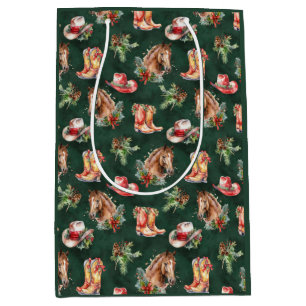 Rustic Country Christmas Western Farmhouse Horses  Medium Gift Bag