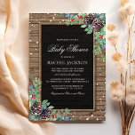 Rustic Country Christmas Winter Baby Shower Invitation<br><div class="desc">Rustic winter baby shower invitations featuring a rustic wood background,  black chalkboard centrepiece,  rope,  christmas pine cones,  berries,  foliage,  white splatterings of snow and a personalised baby shower text template.</div>