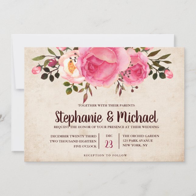 Rustic Country Classy Floral Wedding invitation (Front)