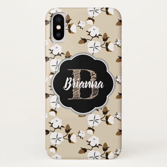 Rustic Country Cotton Flowers & Name in Script Case-Mate iPhone Case (Back)