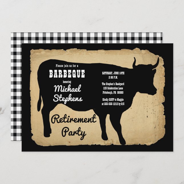 Rustic Country Cow BBQ Retirement Party Invitation (Front/Back)