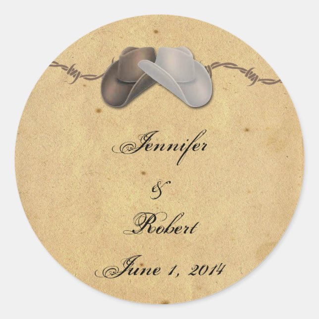 Rustic Country Cowboy Hats Barbed Envelope Seal (Front)