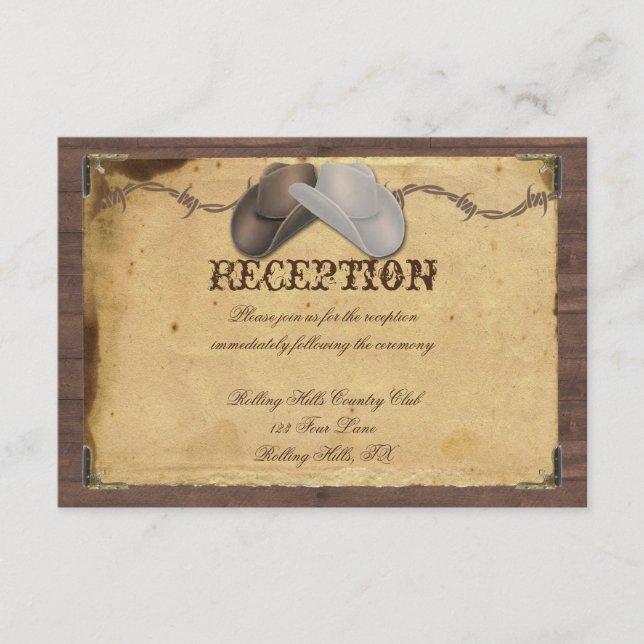 Rustic Country Cowboy Hats Wedding Reception Enclosure Card (Front)