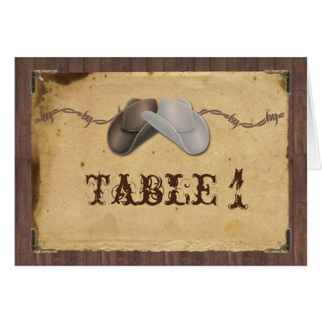Rustic Country Cowboy Hats Wedding Table Number (Front Horizontal)