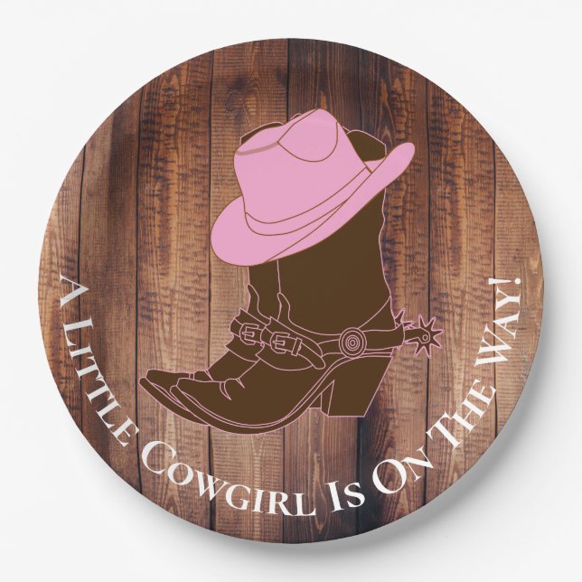 Rustic Country Cowgirl Boots & Hat Baby Shower Paper Plate (Front)