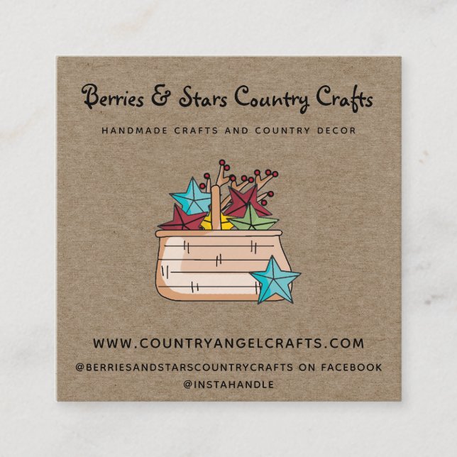 Rustic Country Crafts Primitive Kraft  Square Business Card (Front)
