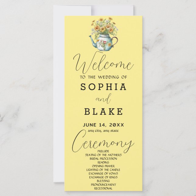 Rustic Country Daisies Baby Yellow Wedding Program (Front)