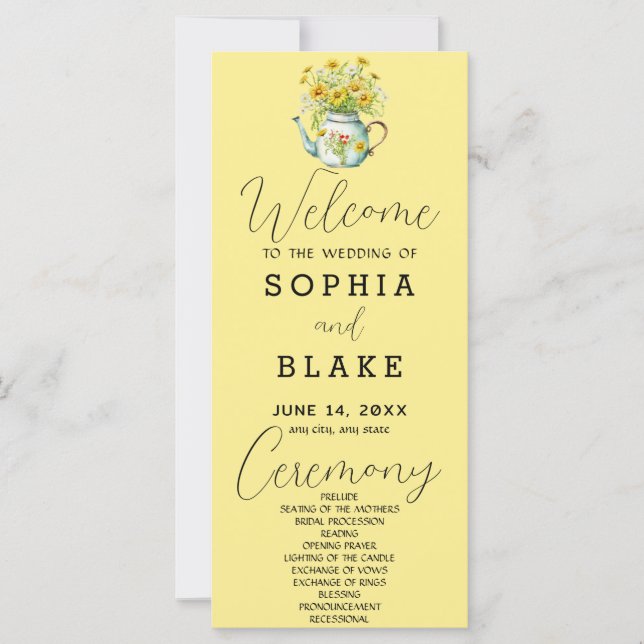 Rustic Country Daisies Baby Yellow Wedding Program (Front)