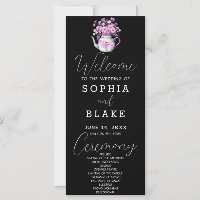 Rustic Country Daisies Black Wedding Program (Front)