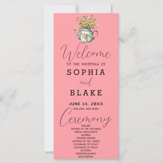 Rustic Country Daisies Blush Pink Wedding Program (Front)